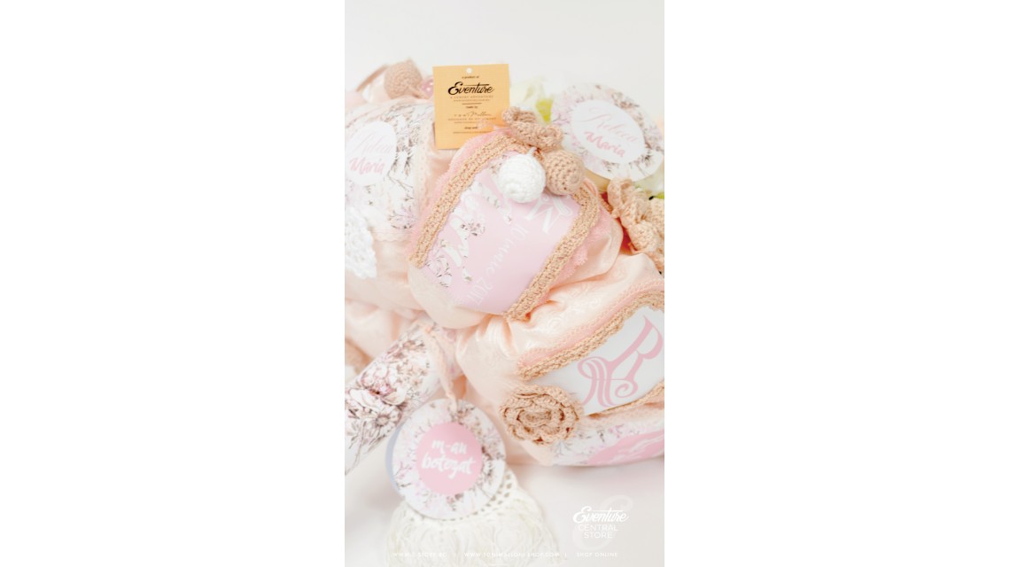 Lumanare de botez cu bujori si monograma initiala nume bebe, 65x4 cm, Rose Chic 4